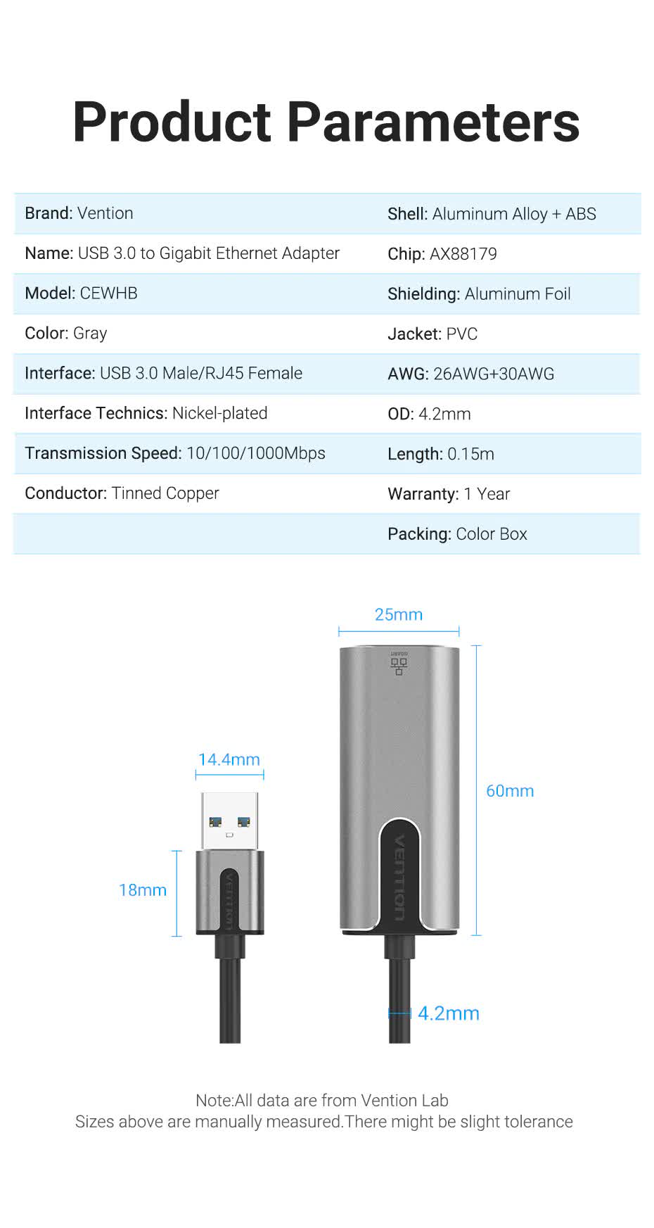 Адаптер Vention CEWHB USB-A к LAN Gigabit