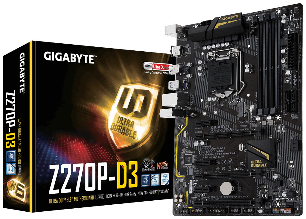 Gigabyte GA-Z270P-D3, ATX, Intel Z270, LGA 1151, 4DDR4, 6SATA3, PCIe,  TPM, PCI-E x16, HDMI