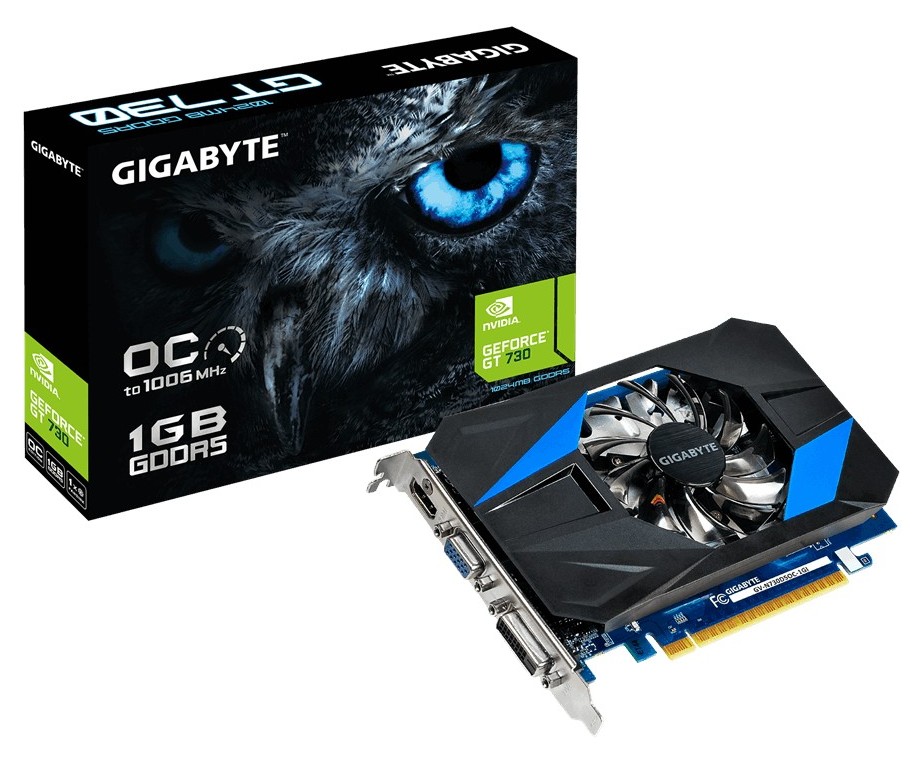 Gigabyte GeForce GT 730, 1GB GDDR5, 64 bit, PCI-E, DVI, VGA, HDMI, 3YR