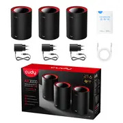 Cudy M3000 3-Pack Mesh Wi-Fi Systems, Dual-band (2.4 GHz / 5 GHz) Wi-Fi 6 (802.11ax), 1-Internal, Black, Red