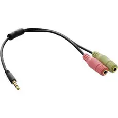 InLine 99302I - Audio Headset Adapter Cable, 3.5mm, Male 4 Pin / 2x 3.5mm, 0.15m, Black