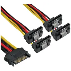 InLine 29683X - SATA Power 1 to 4 Cable female / 4x SATA male Angled with Latches, 0.3m