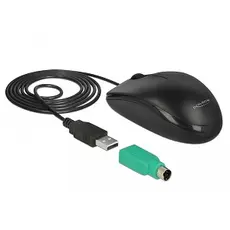 DeLOCK 12534 - Mouse, Ambidextrous, USB Type-A+PS/2, Optical, 1000DPI, Black