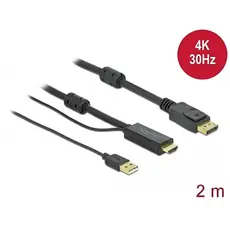 כבל אקטיבי מ- hdmi+מתח ל- dp אורך 2 מטר