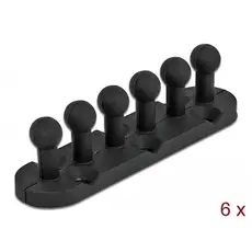 Delock 18332 - Cable Holder with 5 Feed-Throughs, Self-Adhesive/Screwable, 6 pieces, Black
