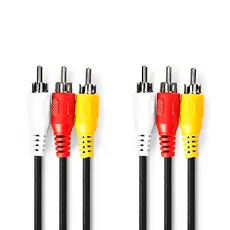 Nedis 550173 - 3x RCA Male Cable, Nickel Plated, 480p, 3m, Round, PVC, Black