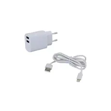 מטען קיר כפול USB 2.4A + כבל IPHONE- לבן