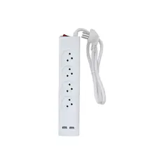 רב שקע 4 מקומות עם כבל 1 מטר, מפסק וחיבור USB