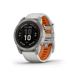 Garmin fenix 7 Pro Sapphire Solar Titanium - Smart Sports Watch, Fog Gray w/ Ember Orange