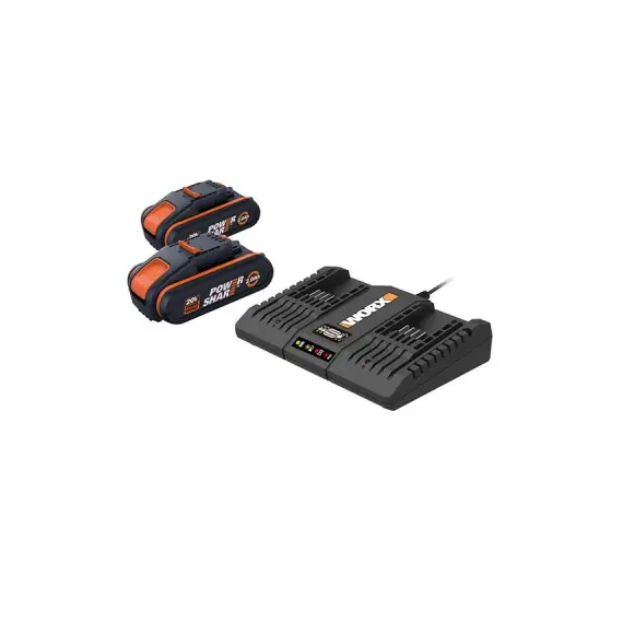 Worx WA3610 - Double Charger, 20V  + 2A Batteries (2x)