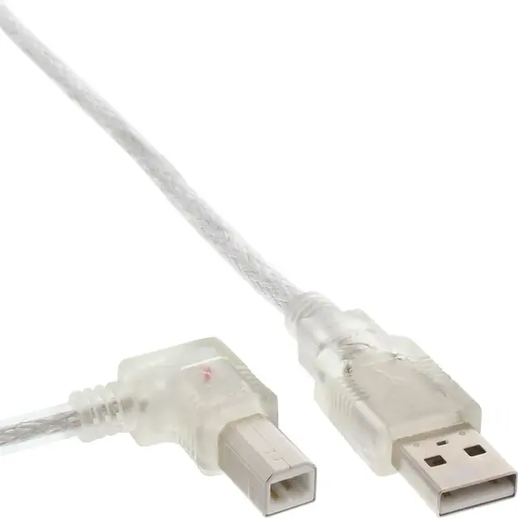 InLine CA-472172 - USB 2.0 Cable, Left Angled, Type A Male to B Male, 3m, Transparent