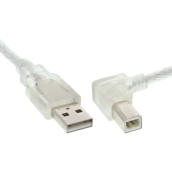 InLine CA-472185 - USB 2.0 Cable, Right Angled, Type A Male to B Male, 0.5m, Transparent