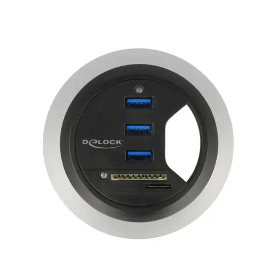 Delock 62869 - In-Desk Hub, 3 Port USB 3.0 + 2 Slot SD Card Reader
