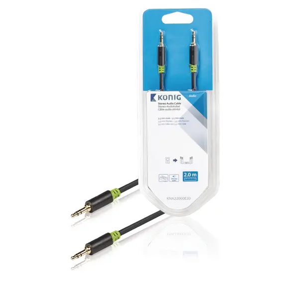 Konig KNA22000E20 - Stereo Audio Cable 3.5 mm Male to 3.5 mm Male 2m, Anthracite