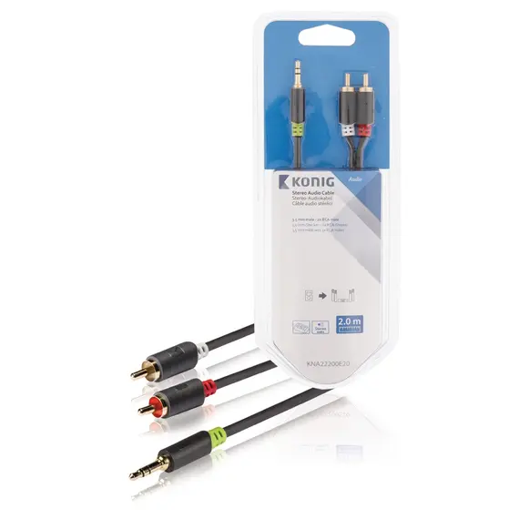 Konig KNA22200E20 - Audio Cable 3.5mm, 2xrca, m/m, 2M