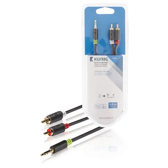 Konig KNA22200E50 - Audio Cable, 3.5mm, 2xrca, m/m, 5M