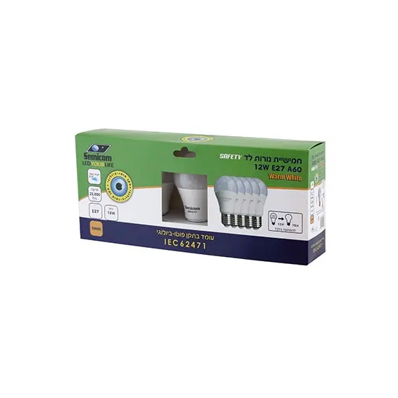 חמש נורות 12W A60 SAFETY אור חם