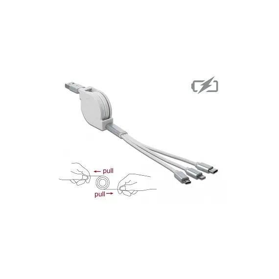 כבל משולב נמתח להטענת טלפונים Type-C+ Lightning+ Micro-B