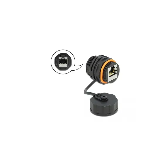 Delock CA-D86694 Cable Connector RJ45 to RJ45, 6A, With Protective Cap, Waterproof