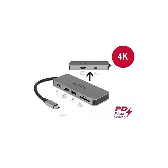 Delock CA-D87743 - Docking Station for Mobile Devices, USB Type-C™,  4K - HDMI / Hub / SD / PD 2.0