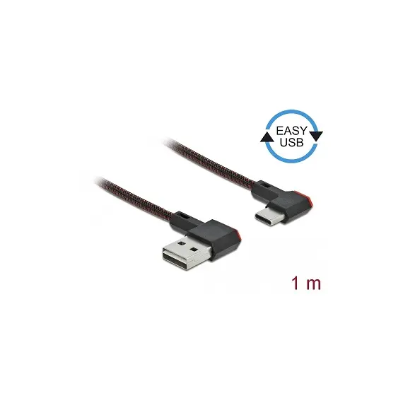 Delock D85281 - USB 2.0 Cable, Type-A Male to USB Type-C™ Male, Angled, Left/Right, 1m, Black