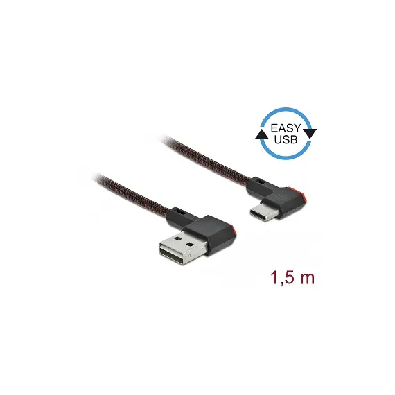 Delock D85282 - USB 2.0 Cable, Type-A Male to USB Type-C™ Male, Angled, Left/Right, 1.5m, Black