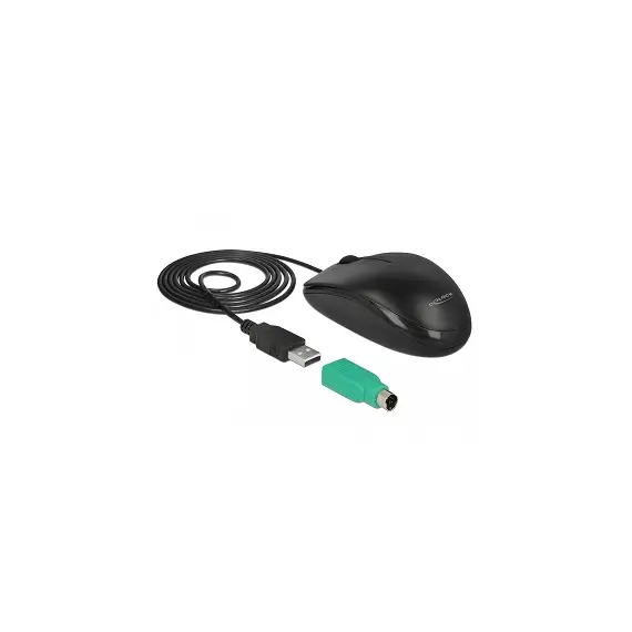 DeLOCK 12534 - Mouse, Ambidextrous, USB Type-A+PS/2, Optical, 1000DPI, Black