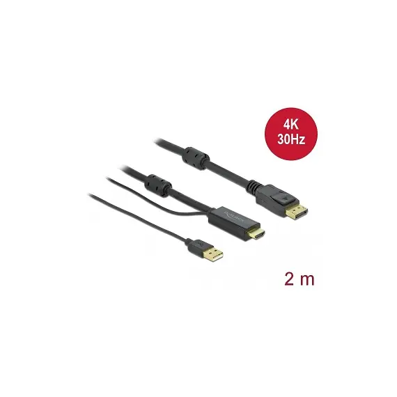 כבל אקטיבי מ- hdmi+מתח ל- dp אורך 2 מטר