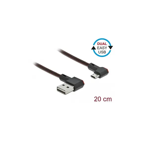 Delock D85269 - EASY-USB 2.0 Cable, Type-A Male to EASY-USB Type Micro-B Male, Angled, Left/Right 0.2m, Black