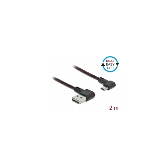 Delock D85273 - EASY-USB 2.0 Cable, Type-A Male to EASY-USB Type Micro-B Male, Angled, Left/Right, 2m, Black