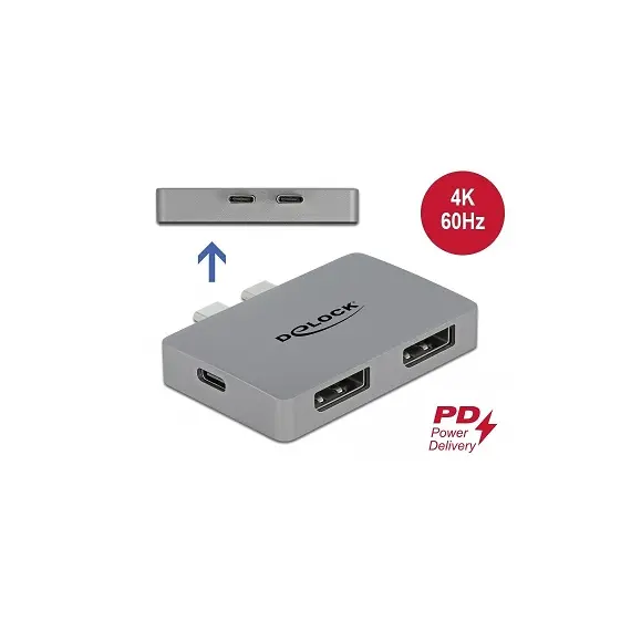 Delock D64001 - Dual DisplayPort Adapter with 4K 60 Hz and PD 3.0 for MacBook