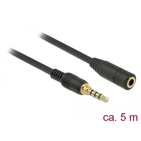 Delock D85635 -  Stereo Jack Extension Cable 3.5mm, 4pin, Male to Female, 5m, Black