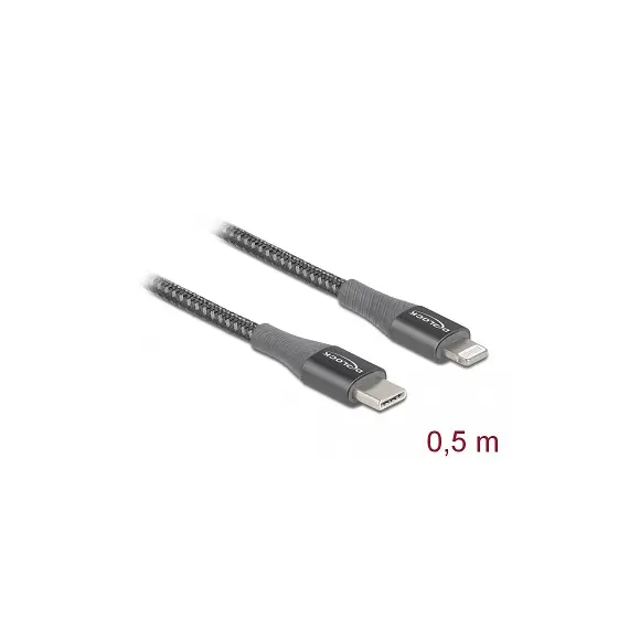 כבל USB-C 2.0 ל- Lightning MFi Certified אפור ז/ז אורך 0.5M