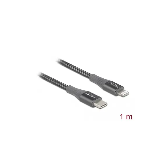 כבל USB-C 2.0 ל- Lightning MFi Certified אפור ז/ז אורך 1M