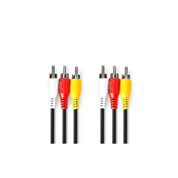 Nedis 550173 - 3x RCA Male Cable, Nickel Plated, 480p, 3m, Round, PVC, Black