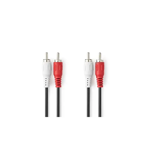 Nedis 550475 - Stereo Audio Cable 2x RCA Male, Nickel Plated, 10m, Red/White
