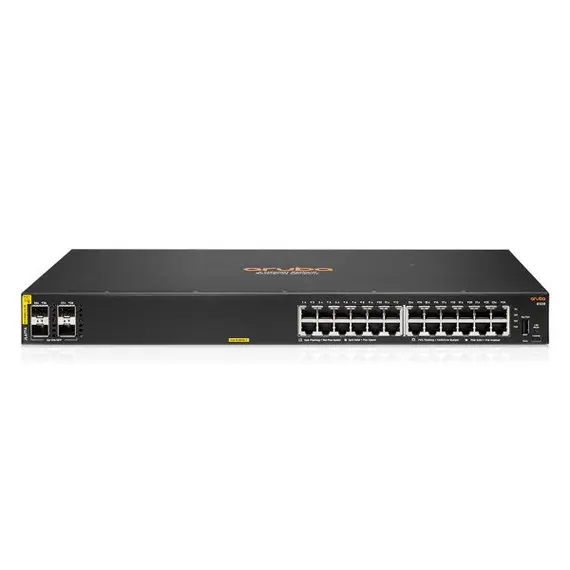 Aruba 6100 - Network Switch, 24G, Class4, PoE, 4SFP+, 370W, Managed, L3, Gigabit Ethernet (10/100/1000), Power over Ethernet (PoE), 1U, Black