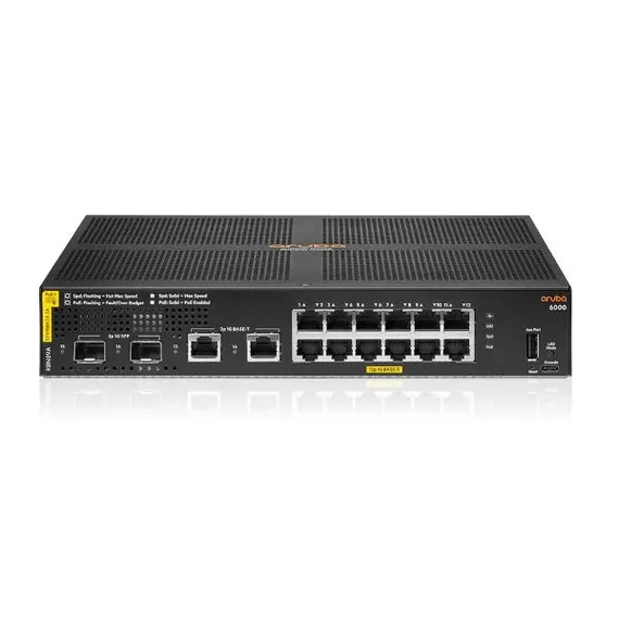 Aruba 6000 R8N89A - Network Switch, 12G, Class4, PoE 2G/2SFP, 139W, Managed, L3, Gigabit Ethernet (10/100/1000), Power over Ethernet (PoE), 1U