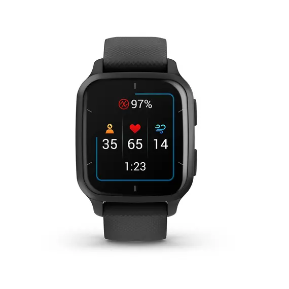 Garmin Venu Sq2 Music - Smart Watch, Slate, Black Band
