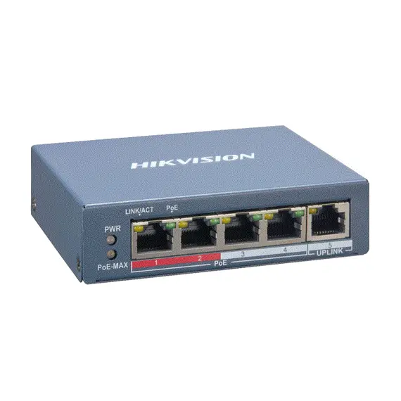 Hikvision Digital Technology DS-3E1105P-EI - Network Switch, Fast Ethernet (10/100), Power over Ethernet (PoE), Blue
