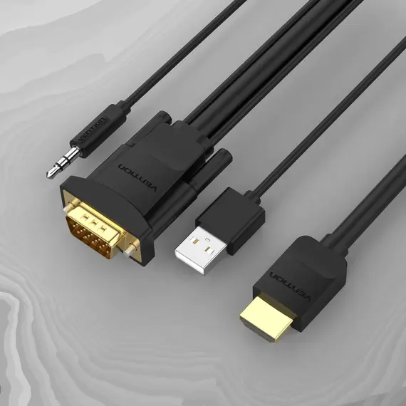 Vention ABIBI - HDMI (in) to VGA (out)  Cable with Audio + (Micro USB Power Input),  3M