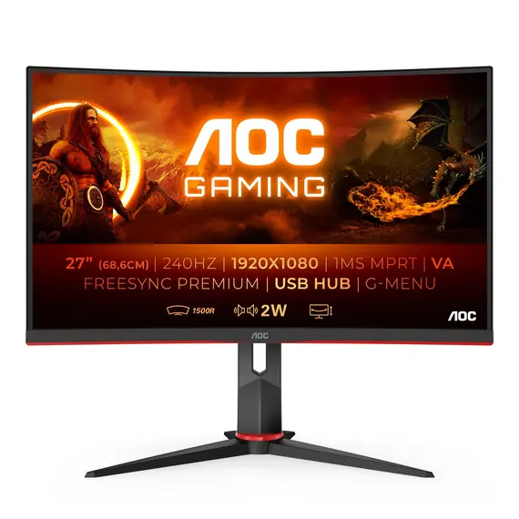 AOC G2 C27G2ZU/BK - 27" Gaming Monitor, Full HD, LED, Black, Red
