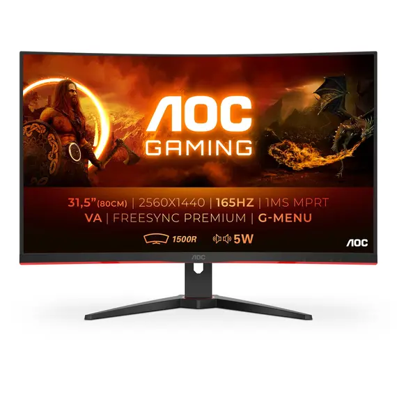 AOC G2 CQ32G2SE-BK - 31.5" Gaming Monitor, 2K Ultra HD, Black, Red