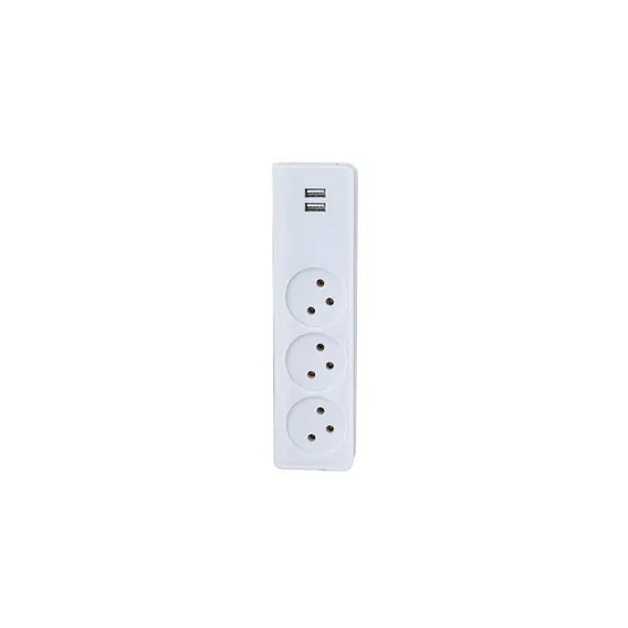 מפצל חשמל 3 מקומות מאונך עם חיבור USB