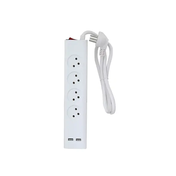 רב שקע 4 מקומות עם כבל 1 מטר, מפסק וחיבור USB