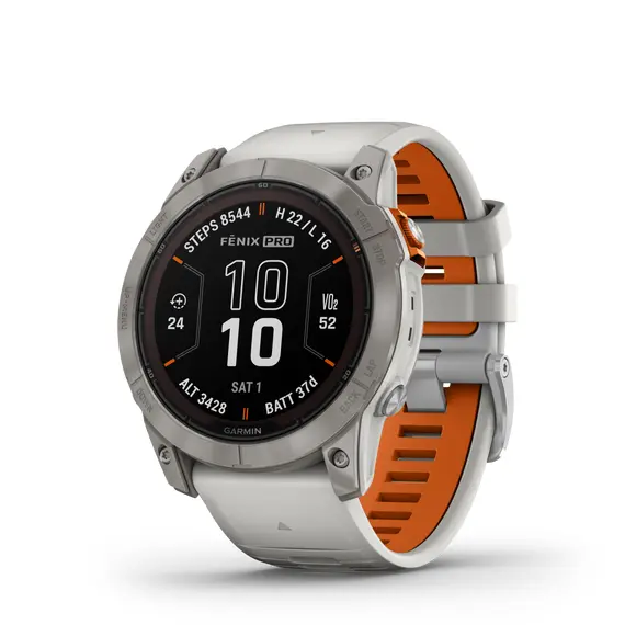 שעון ספורט חכם fenix 7X Pro Sapphire Solar Titanium, Fog Gray w/ Ember Orange