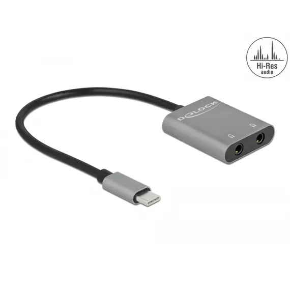 Delock 66564 - Audio Splitter USB Type-C™ to 2 x stereo jack female metal
