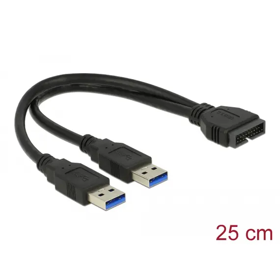 Delock 83910 - Cable USB 3.0 Pin Header Male > 2 x USB 3.0 Type-A Male, 25cm