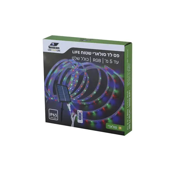 פס לד סולארי שטוח RGB באורך 5 מטר ושלט