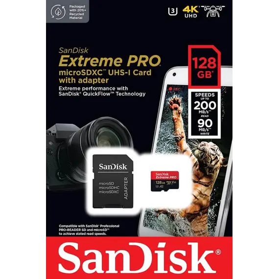 SanDisk Extreme PRO - 128GB Memory Card, MicroSDXC, UHS-I, Class 10 – כרטיס זיכרון סנדיסק, תמונה 2